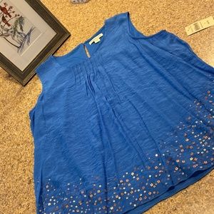 NWT Coldwater Creek Blue Sleeveless Top With Bling Large 14